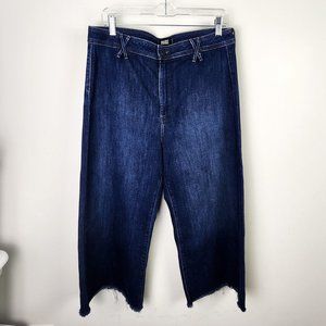 Paige Anessa Dark Wash High Rise Denim Jeans Size 32 Raw Hem High Waisted Beachy